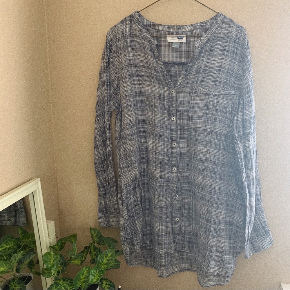 Old Navy Gingham Print Hi Low Split Neck Tunic